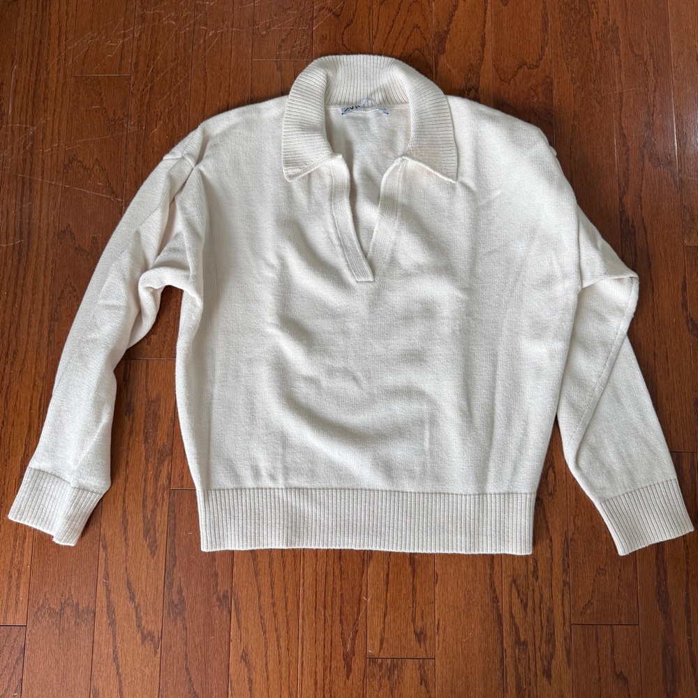 Zara Cream Knit Collared Sweater